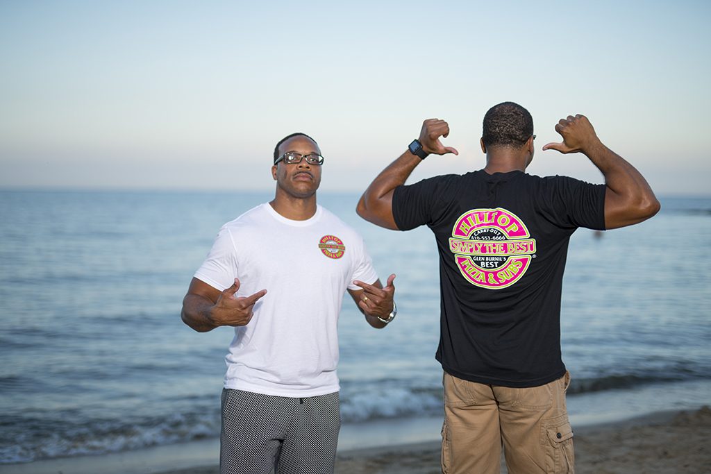 Front and back of Hilltop logo shirts